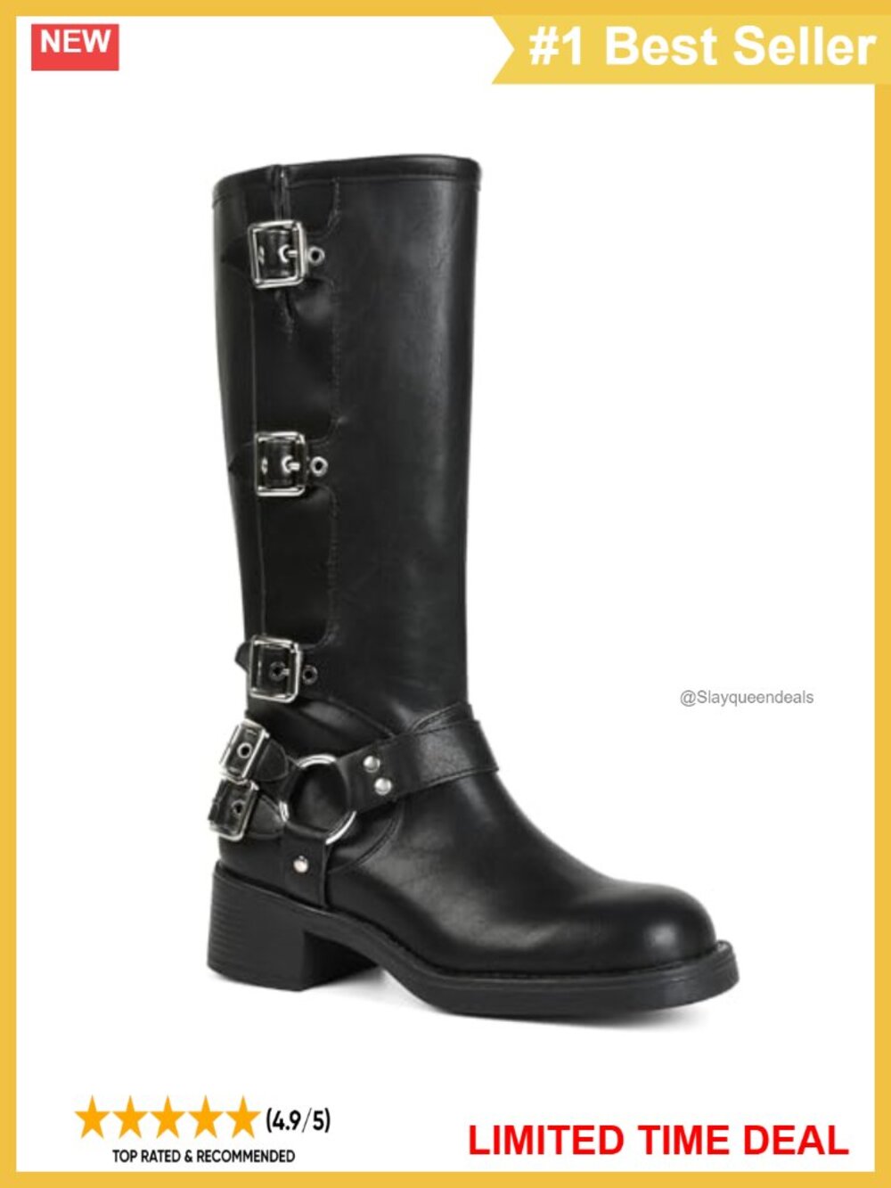 Women's Knee High Moto Boots Chunky Block Heel Square Toe